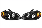 KOZAK LED Halos+Turn Signal Projector Headlight Lamps 12V Driver and Passenger (Right and Left Side) For Freightliner M2 2002-2018 PLUS Logo, 2x 22" Wipers, Vest
