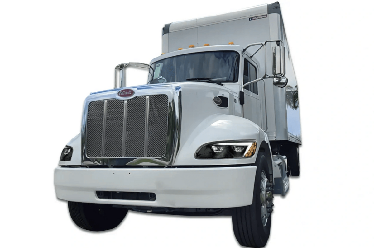 KOZAK Black LED Headlights Pair (Driver Left & Passenger Right Side) for PETERBILT 330 335 384 386 387 PLUS Logo, Windshield Wipers and Vest