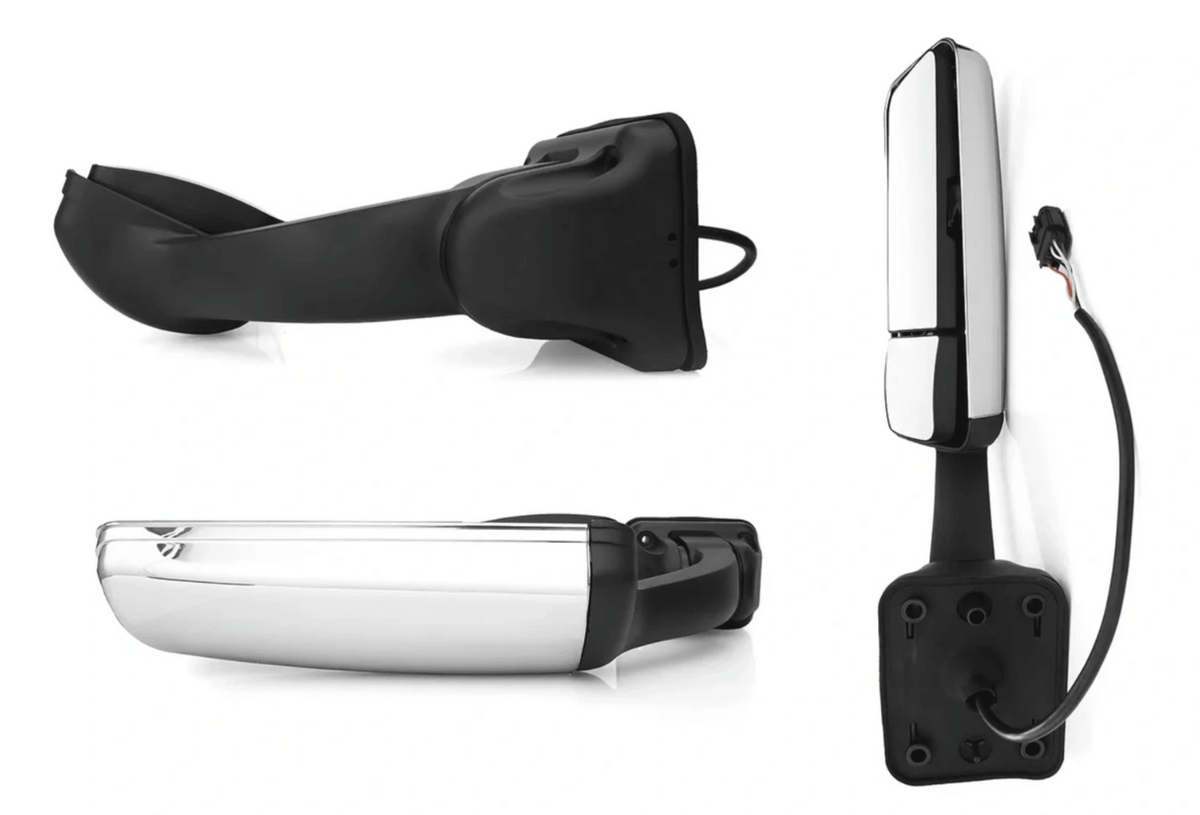 Kozak Replacement Chrome Heated Door Side Mirror Set (Left Driver + Right Passenger Sides) for Freightliner Cascadia 2008-2017 PLUS Logo, 2x 22" Windshield Wipers and Kozak Vest