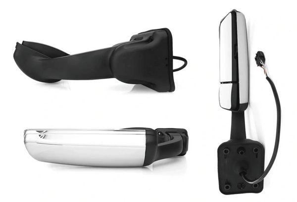 Kozak Replacement Chrome Heated Door Side Mirror Set (Left Driver + Right Passenger Sides) for Freightliner Cascadia 2008-2017 PLUS Logo, 2x 22" Windshield Wipers and Kozak Vest
