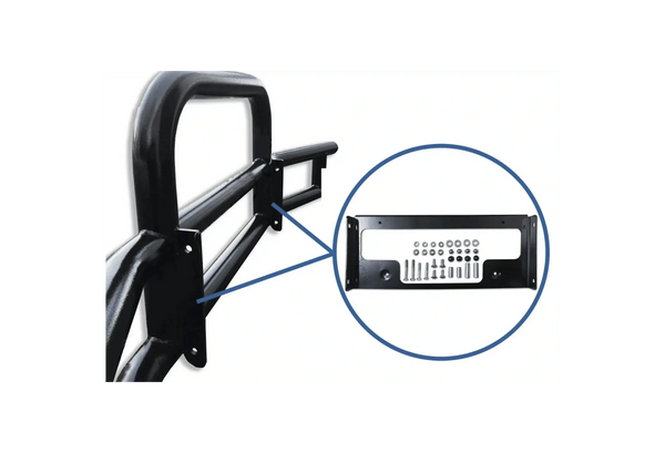 KOZAK 3-Inch Heavy Duty Round Bumper Grille Guard Compatible with Ford Transit Van 2014 and newer PLUS Mounting Brackets, License Plate Holder and Frame, KOZAK Vest
