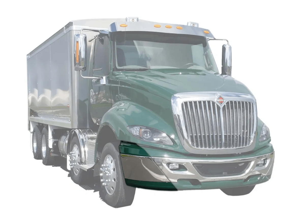 KOZAK PLASTIC Bumper End Cap with Chrome Trim Right Passenger Side for International Prostar 2008-2015 PLUS International Logo, Windshield Wipers and KOZAK Vest