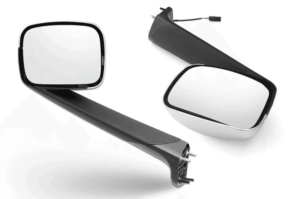 KOZAK Chrome Hood Mirror Aftermarket Replacement Left (Driver Side) for Freightliner Cascadia 2018+ Semi Trucks PLUS Windshield Wipers, Freightliner Emblem, Frame License Plate and KOZAK Vest