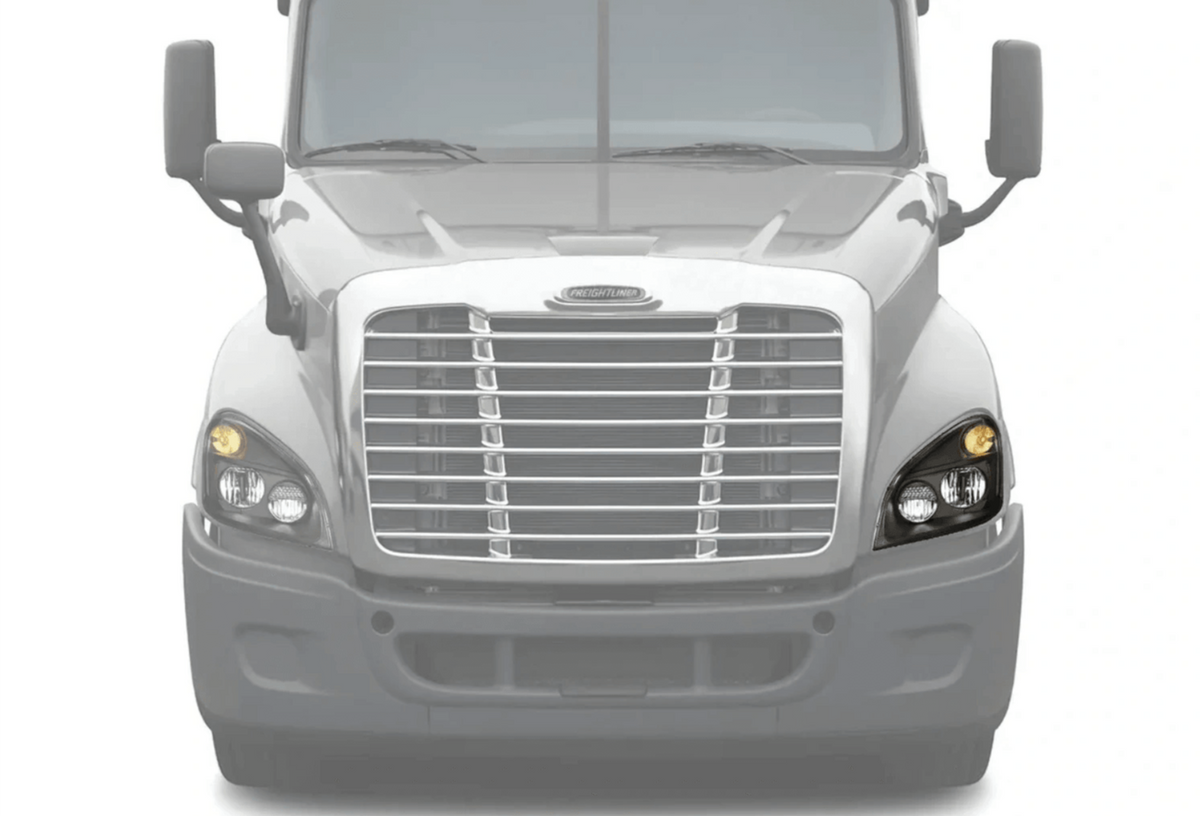 KOZAK Projector Replacement HEADLIGHTS BLACKOUT FULL LED - Left Driver Side For Freightliner Cascadia 2008-2017 PLUS Logo, 2x 22" Wipers, License Plate Frame, Vest