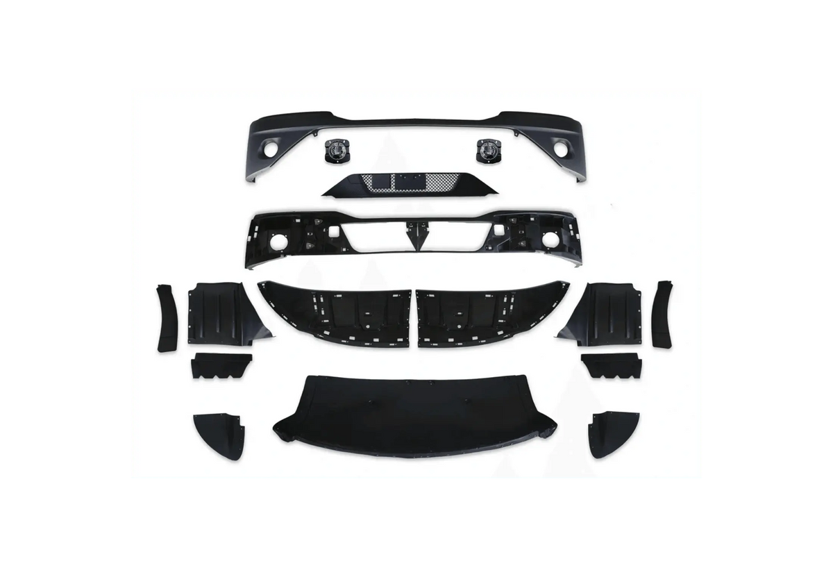 Kozak Plastic COMPLETE BUMPER PAINT with FOG LAMP HOLE + LED Fog Light- Pair Set (Left and Right Side) for KENWORTH T680 NEXT GEN 2022 2023+ PLUS Kenworth Logo, 2x22" Windshield Wipers and KOZAK Vest