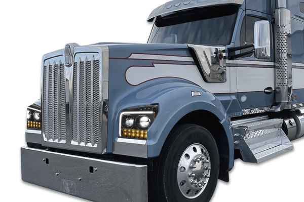 KOZAK LED DRL Sequential Turn Signal Headlights Black Pair (Driver Left & Passenger Right Side) for KENWORTH W990 2019-2022 PLUS Logo, Windshield Wipers and Vest