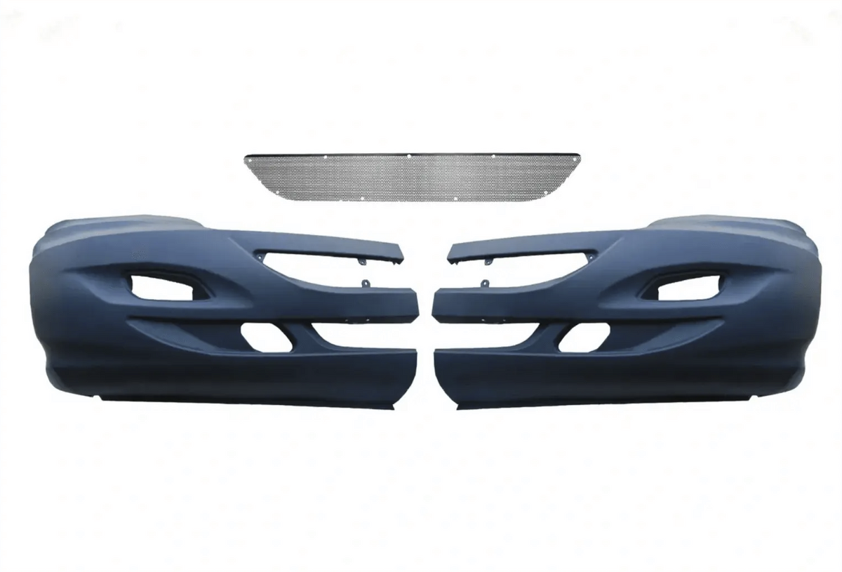 KOZAK Replacement Bumper With Fog Lights Holes (Left Driver Side and Right Passenger Side) with Brackets International Prostar Trucks PLUS International Logo Emblem, 2x 22" Windshield wipers and Kozak Vest