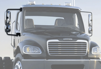 KOZAK Chrome Door Mirror Assembly with Arm Right Passenger For Freightliner Columbia M2 Semi Truck PLUS Freightliner Logo, 2x22" Windshield wipers and KOZAK Reflective Vest