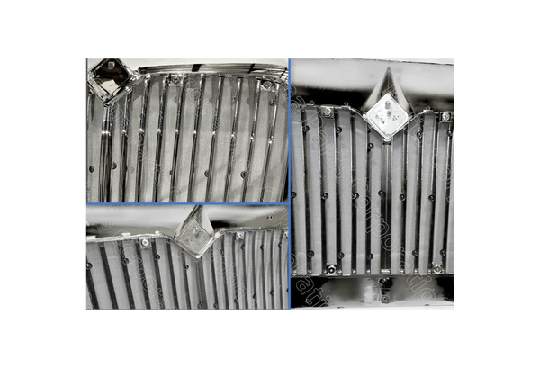 KOZAK Chrome Grille Assembly with Bug Net Screen For International 8600 Transtar Truck 2005 and newer PLUS International Logo, 2x22 inch Windshield wipers, License Plate Frame and KOZAK Vest
