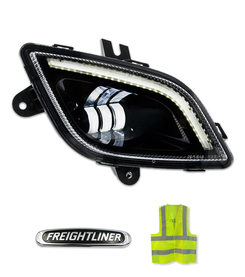 LED Fog Light with Halo Ring DLR Black Housing Right Freightliner Cascadia 2018+ - 
