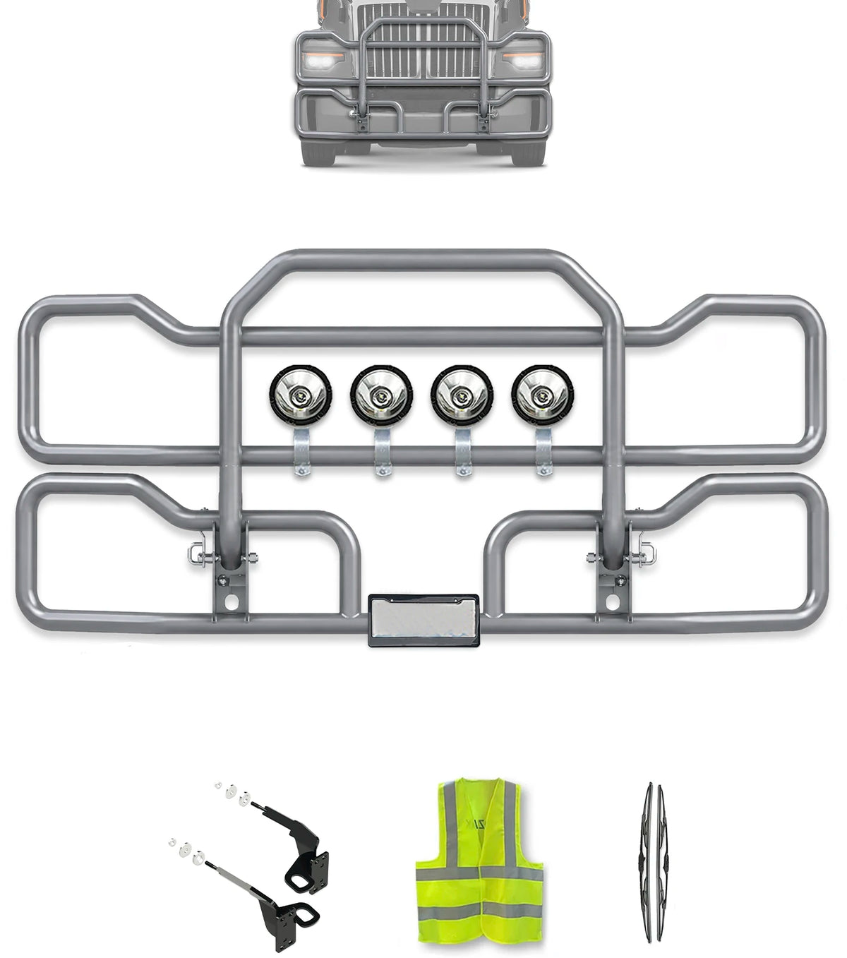 Gray Front Grille Deer Moose Bumper Guard 2023+ Western Star 57X Set-Back