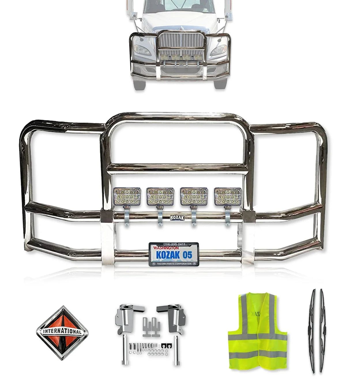 Full Front Grille Guard Chrome International Prostar