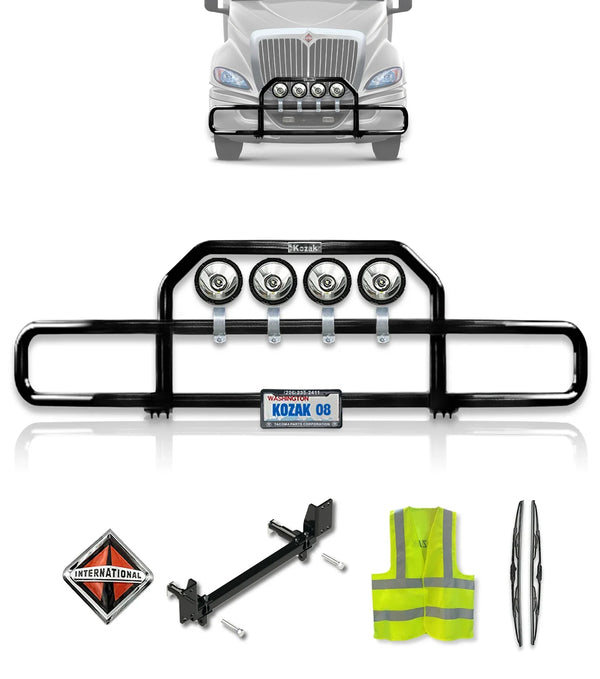 Front Grille Guard Black International RH (Plastic Bumper w/ Central Fog)